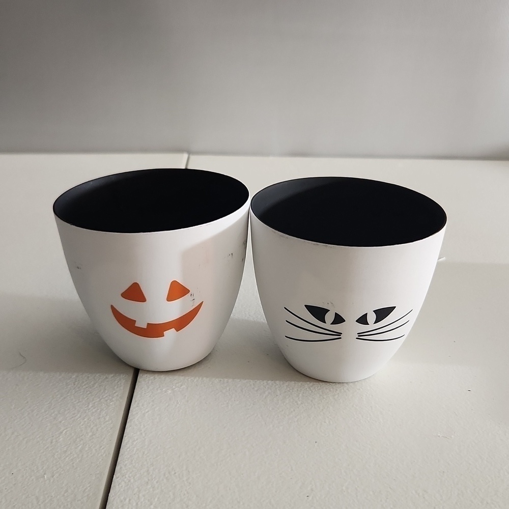 Partylite shadow cat cup and pumpkin tealight cup see pics one has marks